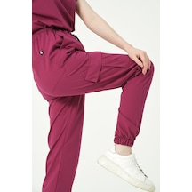 Vişne Likralı Kargo Cep Jogger Paça Doktor Hemşire Forması Tek Alt Unisex