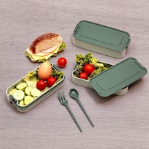 Demirdengelsin 3 Katlı Beslenme Kutusu, Yemek Taşıma Kabı, Kaşık Çatal Dahil, Sefer Tası, Yeşil, 420 Ml, Bpa-free Çok Renkli