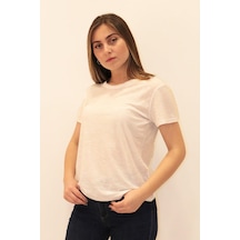 Rich Kadın Organik Bisiklet Yaka T-shirt %100 Pamuk Tişört Beyaz
