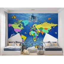 Akvaryum Harita Desen Çocuk Odası Duvar Kağıdı