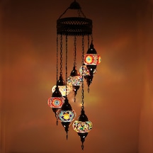 Dekoratif MOZAİK 7 Lİ AVİZE EL YAPIMI TAVAN LAMBASI