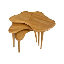 Ant Home Liza Model İskandinav Masif Kayın 3 Lü Zigon Sehpa Doğal Kayın Panel Vernikli Modern Tasarım Naturel