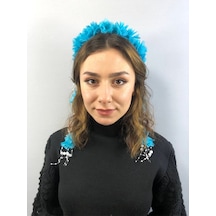 FdayAksesuar Turkuaz Lazer Kesim Incili Taç FRDY30241