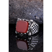 İpek Silver 925 Ayar Gümüş Bordo Akik Taşlı Model Yüzük