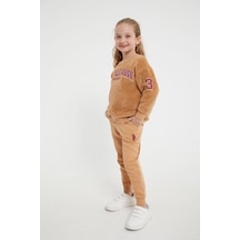 U S Polo Assn Lisanslı Camel Kız Çocuk Eşofman Takım Camel