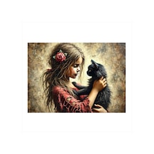 Kedi Ve Çocuk Model Ahşap Tablo