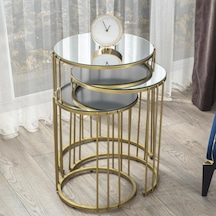 Napoli Gold Metal Ayaklı, Aynalı,3'Lü Zigon Sehpa