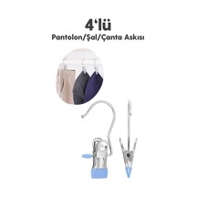 4'lü Askı Paslanmaz Çelik Pantolon,şal,atkı,çanta Askısı Mandallı Askılık Metal Metalik Cn Diğer
