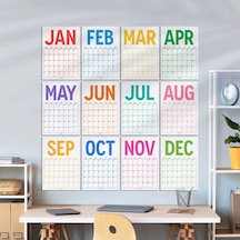2026 Aylık Planlayıcı Duvar Takvimi, 33x48 Cm & A4 Poster Takvim, Aile Takvimi, Gökkuşağı Renkleri