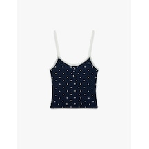 Koton Dantel Detaylı U Yaka Askılı Düğmeli Puantiyeli Atlet Pijama Lacivert Desenli 6slk90050mk 7d2