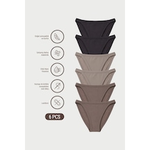 Auw Kadın Yanları İnce Pamuklu Modal Slip Külot 6'lı - Softfit Taş - Vizon - Siyah