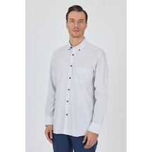İmza Uzun Kol Çizgili Desen Bez Ayağı Düğmeli Yaka Cepli Pamuklu Casual Comfort Fit Gömlek 1004250100 Koyu Mavi