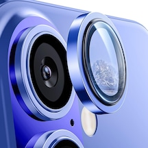İphone 16 Ve 16 Plus İle Uyumlu Alüminyum Alaşım Çerçeveli Ve 9h Sertliğinde Temperli Camlı Lens Koruyucu Mavi, Sapphire Glass