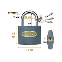 Kupa Asma Kilit Gri 32 Mm. - 3 Anahtarlı