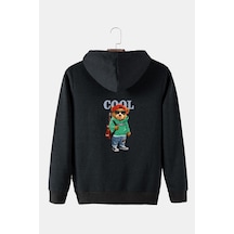 Unisex Antrasit Kapüşonlu Arkası Cool Ayıcık Baskılı Slim Fit Kanguru Cepli Sweatshirt Antrasit