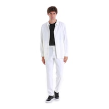 Hatemoğlu Beyaz Regular Fit Düz Mono Yaka Keten Overshirt Spor Takım 33253024c002 001 Beyaz
