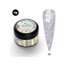 Momo Professional Ariel Builder Gel Nail Art İçin Protez Tırnak Jeli No.06 Şeffaf Holografik Pembe Lila Simli 10 Gr