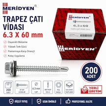Meridyen Trapez Çatı Vidası 6.3 X 60 Mm 200 Adet 1kutu 6.3x60-200-adet