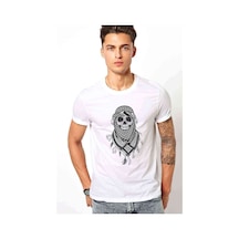 Gambling Arabic Skull Baskılı Beyaz Erkek Tshirt