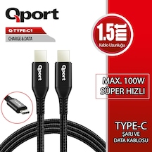 Qport Q-type-c1 1.5m Type-c 100w Super Hızlı Pd Sarj Ve Data Kablosu