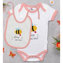 Bk Kids Bee Mine Tasarımlı Pembe Bebek Body Zıbın Ve Mama Önlüğü Çok Renkli