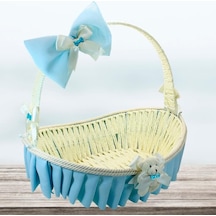 Saplı Oval Kumaş Süslü Sepet 41 Cm Büyük Boy Mavi