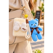 Peluş Fiyonk Detaylı Cep Aynası Anahtarlık Ve Peluş Ayıcık Set Kawaii Çanta Charmı Makyaj Aynası-b Çok Renkli