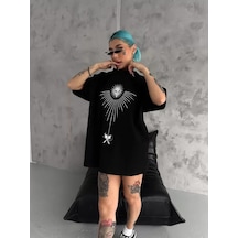 Baskılı Unisex Günlük Stil Siyah Sokak Kültürü Yazı Oversize Tişö