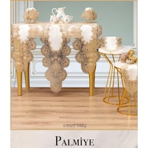 Salon Takımı Çeyizlik Palmiye Model Krem-kapiçino 5 Parça Keten Runner Seti
