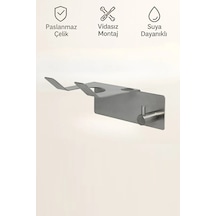 Paslanmaz Çelik Yapışkanlı Fön Makinesi Askılığı Delmeden Montaj Neme Dayanıklı Metal