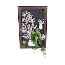 Yapay Çiçek Sitesi Ahşap Çerçeveli Yapay Çiçek Duvar Tablosu 38x60 Cm Model 3 Yeşil