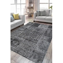 Çam Halı Siesta Patchwork 32-462 Etnik Eskitme Desenli Dokuma Tabanlı Yıkanabilir Şönil Salon Ve Oda Halısı Siyah