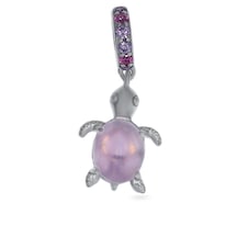 Kadın Pembe Renk Kaplumbağa Model Sallantılı Gümüş Charm