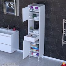 Modilayn Arda Banyo Dolabı 50x173x32,5cm 1 Çekmece 2 Kapak Ve 7 Raflı İhtiyaca Uygun Kolay Kurulum Beyaz