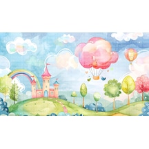 Kale Balon Renkli Ağaçlar Çocuk Odası Poster Duvar Kağıdı