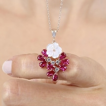 Mia vento Fuşya Taşlı Damla Masalı Manolya Çiçeği Rose Renk Gümüş Kolye