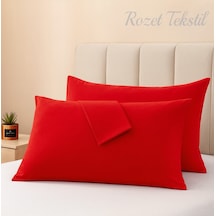 Kırmızı Pamuk Kumaş Kapaklı Yastık Kılıfı 2 Adet 50 X 70 Cm