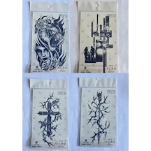 Dikenler 4 Adet Birden 3 Hafta Kalıcı Geçici Yapıştırma Dövme 18x11 Cm
