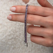 Diğer Gümüş Mor Zirkon Taşlı Su Yolu Kadın Bileklik Gümüş