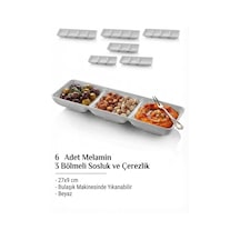 6 Adet Melamin 3 Bölmeli Sosluk Ve Çerezlik - 27x9 Cm - Bulaşık Makinesinde Yıkanabilir - Beyaz