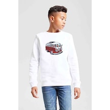 Tshirthane Wv Wosvos Karavan Minibüs Baskılı Unisex Çocuk Beyaz Sweatshirt
