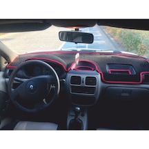 2002-2007 Modellerine Uygun Renault Clio 2 Airbagsiz Torpido Koruma Halısı Siyah Kenar Renk Kırmızı