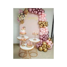 Krom Pembe Krom Gold Ve Makaron Pembe Balon Zinciri 100 Adet Mix