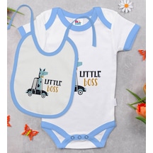 Bk Kids Little Boss Tasarımlı Mavi Bebek Body Zıbın Ve Mama Önlüğü Hediye Seti-1 Çok Renkli