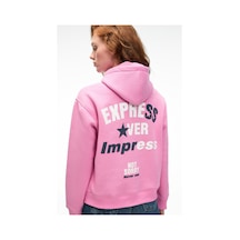 Grımelange YUMEA Kadın Oversize Kapüşonlu Baskılı Pembe Sweatshirt