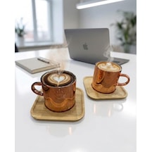 Borosilikat Cam Fincan Seti, 2 Parça, Bambu Altlıklı, Isıya Dayanıklı, Şeffaf, Kahve Ve Çay İçin Diğer