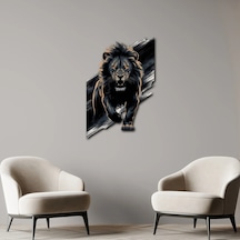 Siyah Aslan Metal Tablo Güçlü Hayvan Temalı Duvar Dekoru 50x75 Çok Renkli