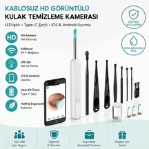 Beyaz Kablosuz Hd Görüntülü Kulak Temizleme Kamerası, Led Işıklı Type-c Şarjlı İos Ve Android Uyumlu Kulak Temizleme Seti 5580