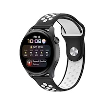 Watch 20mm Spor Delikli Kordon - Siyah-beyaz Diğer