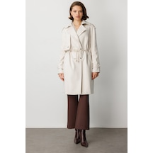 Ekol Kadın Beli Bağcıklı Apoletli Kaban 6037 Bej Bej